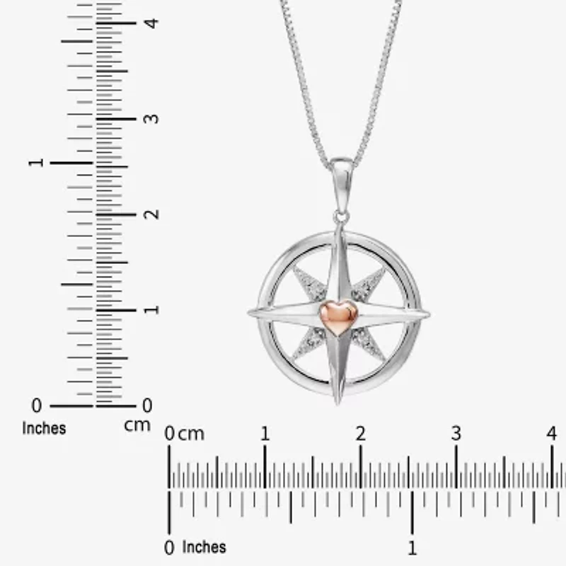 Limited Quantities! Compass Womens Diamond Accent Natural White Diamond Sterling Silver 18 Inch Pendant Necklace