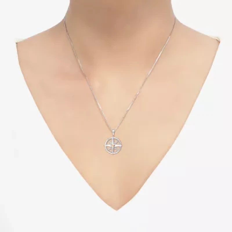 Limited Quantities! Compass Womens Diamond Accent Natural White Diamond Sterling Silver 18 Inch Pendant Necklace