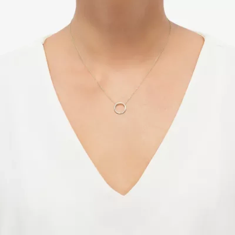 Limited Quantities! Womens 1/10 CT. T.W. Natural White Diamond 10K Gold Circle 17 1/4 Inch Pendant Necklace