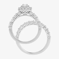 Limited Quantities! Womens 1 1/2 CT. T.W. Natural White Diamond 14K White Gold Side Stone Halo Bridal Set