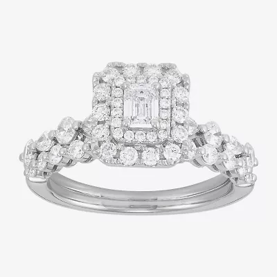 Limited Quantities! Womens 1 1/2 CT. T.W. Natural White Diamond 14K White Gold Side Stone Halo Bridal Set