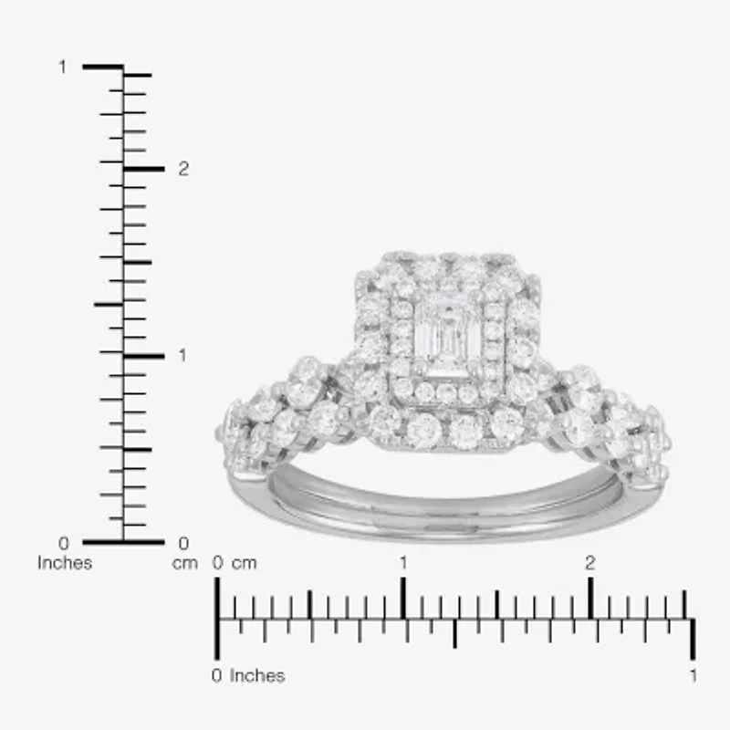 Limited Quantities! Womens 1 1/2 CT. T.W. Natural White Diamond 14K White Gold Side Stone Halo Bridal Set