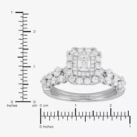 Limited Quantities! Womens 1 1/2 CT. T.W. Natural White Diamond 14K White Gold Side Stone Halo Bridal Set