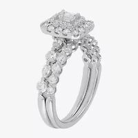 Limited Quantities! Womens 1 1/2 CT. T.W. Natural White Diamond 14K White Gold Side Stone Halo Bridal Set