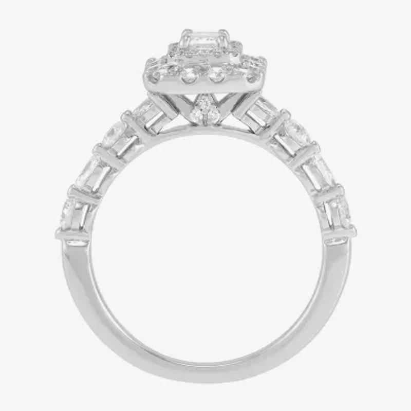 Limited Quantities! Womens 1 1/2 CT. T.W. Natural White Diamond 14K White Gold Side Stone Halo Bridal Set