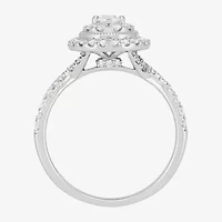 Limited Quantities! Womens 1 CT. T.W. Natural White Diamond 14K White Gold Pear Side Stone Halo Engagement Ring
