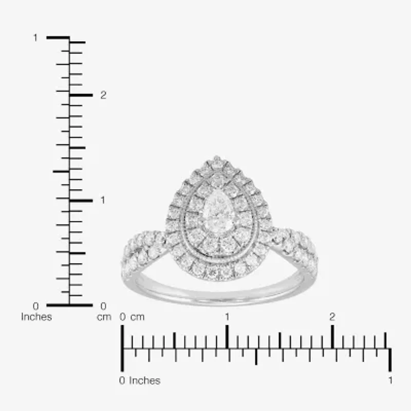 Limited Quantities! Womens 1 CT. T.W. Natural White Diamond 14K White Gold Pear Side Stone Halo Engagement Ring