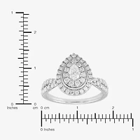 Limited Quantities! Womens 1 CT. T.W. Natural White Diamond 14K White Gold Pear Side Stone Halo Engagement Ring