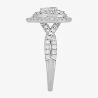 Limited Quantities! Womens 1 CT. T.W. Natural White Diamond 14K White Gold Pear Side Stone Halo Engagement Ring