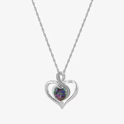 Limited Quantities! Womens Diamond Accent Genuine Mystic Fire Topaz Sterling Silver Heart 18 Inch Pendant Necklace