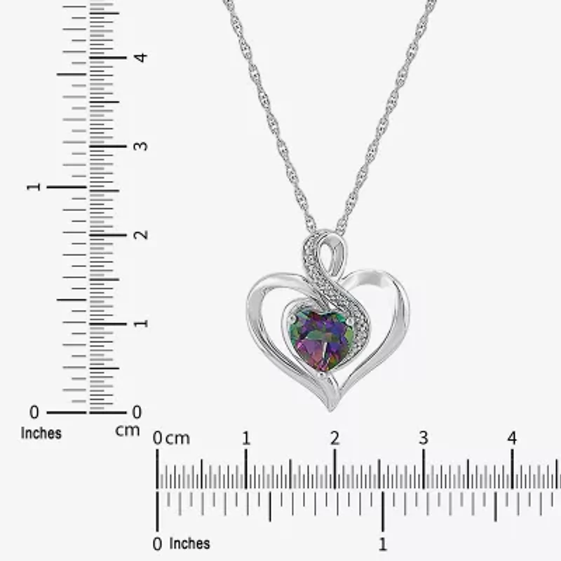 Limited Quantities! Womens Diamond Accent Genuine Mystic Fire Topaz Sterling Silver Heart 18 Inch Pendant Necklace