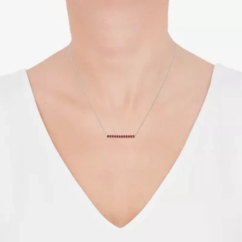 Limited Quantities! Womens Lab Created Red Ruby Sterling Silver Bar 18 Inch Pendant Necklace