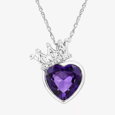 Limited Quantities! Womens Diamond Accent Genuine Purple Amethyst Sterling Silver Heart 18 Inch Pendant Necklace