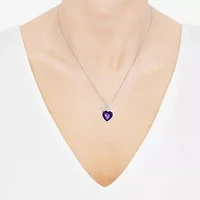 Limited Quantities! Womens Diamond Accent Genuine Purple Amethyst Sterling Silver Heart 18 Inch Pendant Necklace