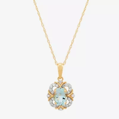 Limited Quantities! Womens 1/8 CT. T.W. Genuine Blue Aquamarine 14K Gold Flower 18 Inch Pendant Necklace
