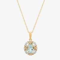 Limited Quantities! Womens 1/8 CT. T.W. Genuine Blue Aquamarine 14K Gold Flower 18 Inch Pendant Necklace