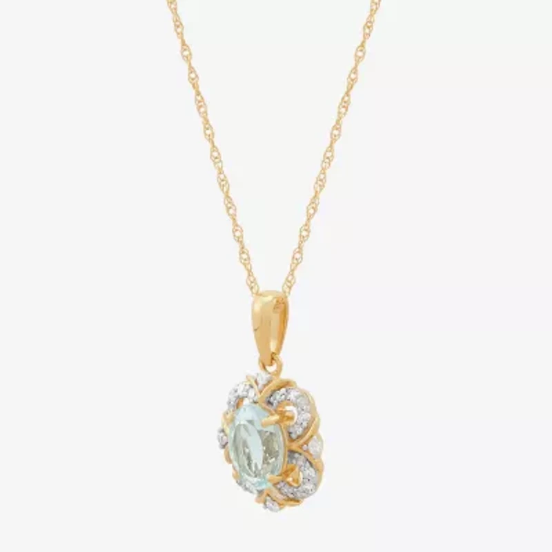 Limited Quantities! Womens 1/8 CT. T.W. Genuine Blue Aquamarine 14K Gold Flower 18 Inch Pendant Necklace
