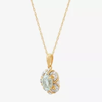 Limited Quantities! Womens 1/8 CT. T.W. Genuine Blue Aquamarine 14K Gold Flower 18 Inch Pendant Necklace