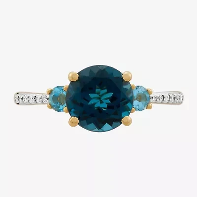 Limited Quantities! Womens Diamond Accent Genuine Blue Topaz 14K Gold Cocktail Ring