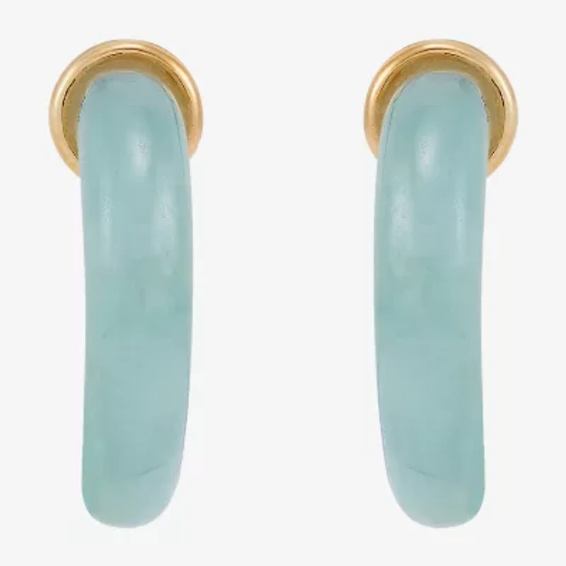 Limited Quantities! Womens Genuine Green Jade 14K Gold Over Silver 13.9mm Hoop Earrings