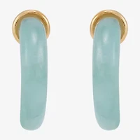 Limited Quantities! Womens Genuine Green Jade 14K Gold Over Silver 13.9mm Hoop Earrings