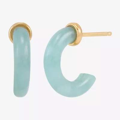 Limited Quantities! Womens Genuine Green Jade 14K Gold Over Silver 13.9mm Hoop Earrings