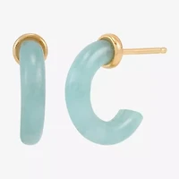 Limited Quantities! Womens Genuine Green Jade 14K Gold Over Silver 13.9mm Hoop Earrings