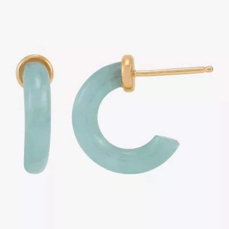 Limited Quantities! Womens Genuine Green Jade 14K Gold Over Silver 13.9mm Hoop Earrings