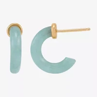 Limited Quantities! Womens Genuine Green Jade 14K Gold Over Silver 13.9mm Hoop Earrings