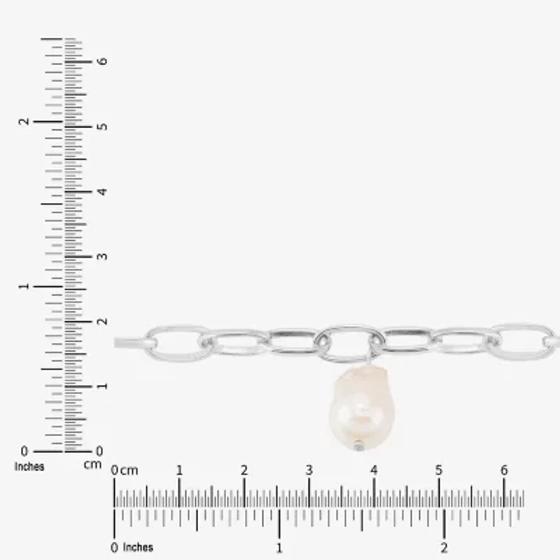 Limited Quantities! Womens White Cultured Freshwater Pearl Sterling Silver Charm Bracelet