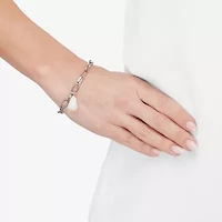 Limited Quantities! Womens White Cultured Freshwater Pearl Sterling Silver Charm Bracelet
