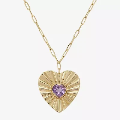 Limited Quantities! Womens Genuine Purple Amethyst 14K Gold Over Silver Heart 18 Inch Pendant Necklace