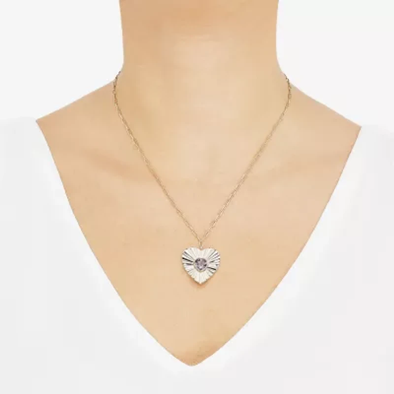 Limited Quantities! Womens Genuine Purple Amethyst 14K Gold Over Silver Heart 18 Inch Pendant Necklace