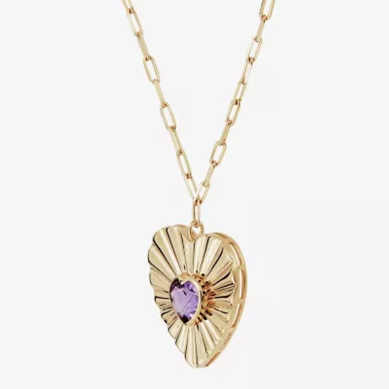 Limited Quantities! Womens Genuine Purple Amethyst 14K Gold Over Silver Heart 18 Inch Pendant Necklace