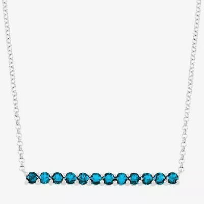 Limited Quantities! Womens Genuine Blue Topaz Sterling Silver Bar 18 Inch Pendant Necklace