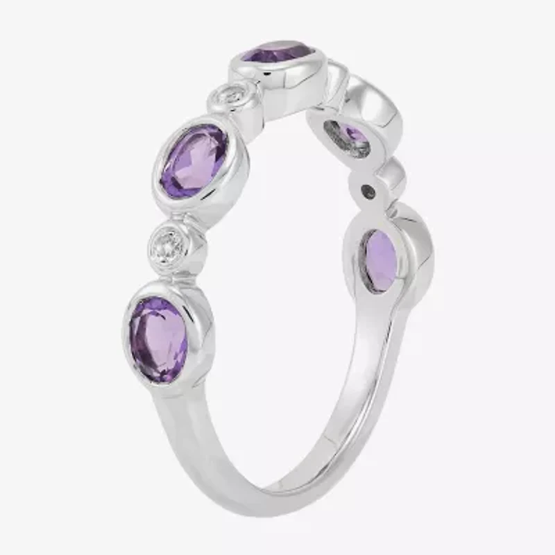 Limited Quantities! Womens 4MM Genuine Purple Amethyst 14K White Gold Band