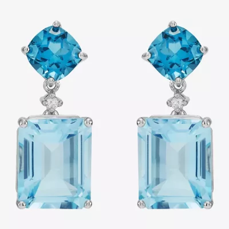 Limited Quantities! Womens Diamond Accent Genuine Blue Topaz Sterling Silver Drop Earrings