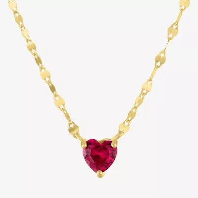 Womens Lab Created Red Ruby 14K Gold Over Silver Heart 16 Inch Pendant Necklace