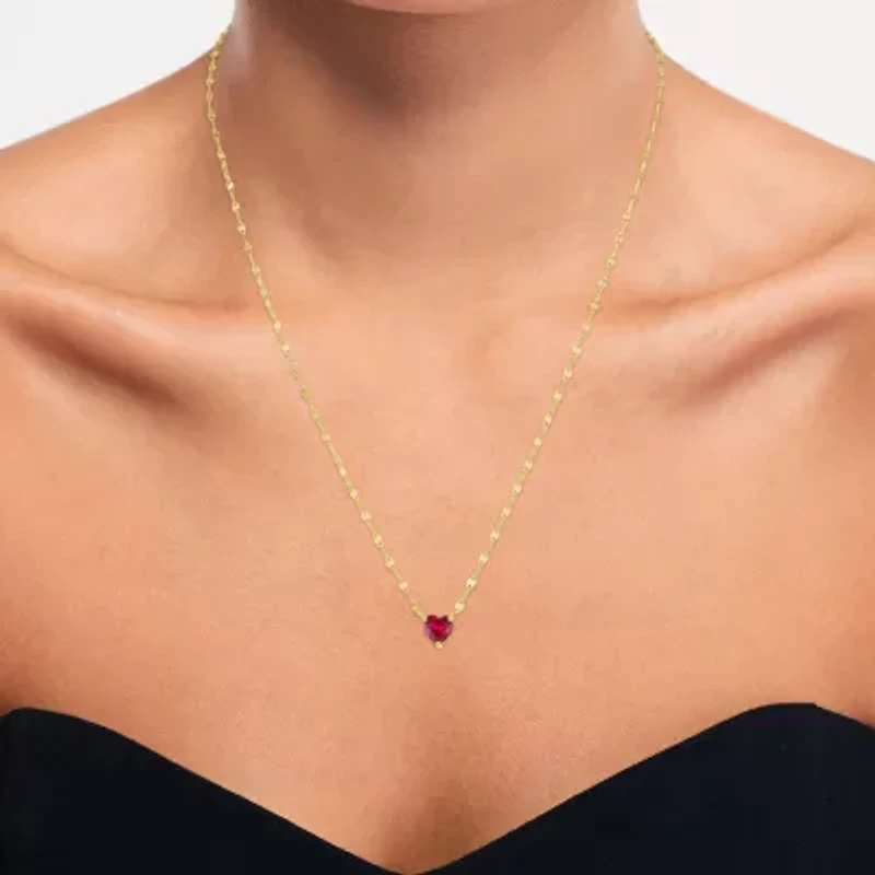 Womens Lab Created Red Ruby 14K Gold Over Silver Heart 16 Inch Pendant Necklace