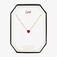 Womens Lab Created Red Ruby 14K Gold Over Silver Heart 16 Inch Pendant Necklace