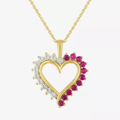 Womens Lab Created Red Ruby 14K Gold Over Silver Heart 16 Inch Pendant Necklace