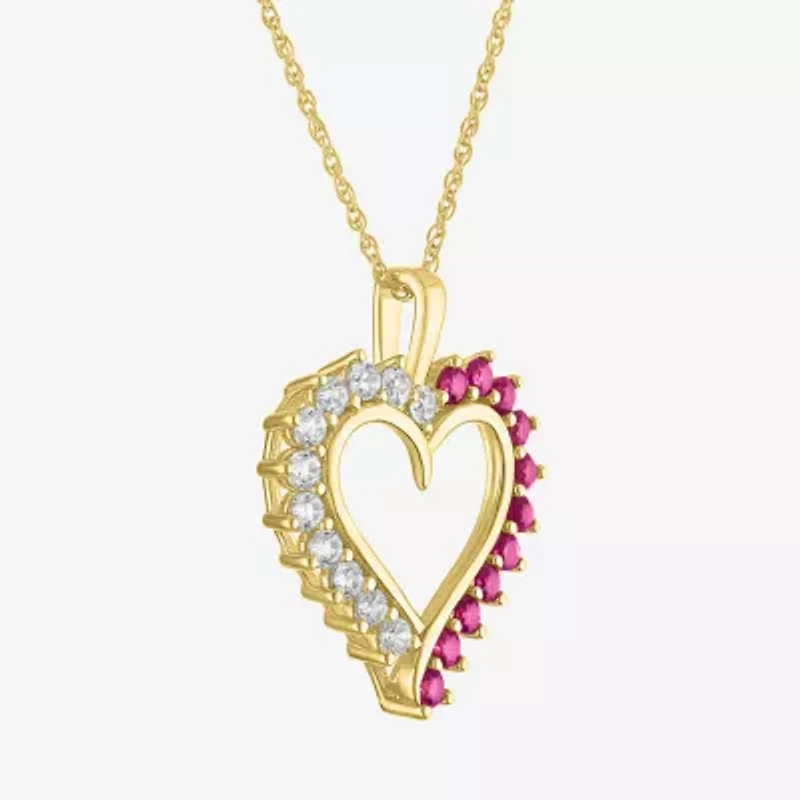 Womens Lab Created Red Ruby 14K Gold Over Silver Heart 16 Inch Pendant Necklace