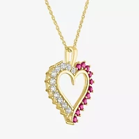 Womens Lab Created Red Ruby 14K Gold Over Silver Heart 16 Inch Pendant Necklace