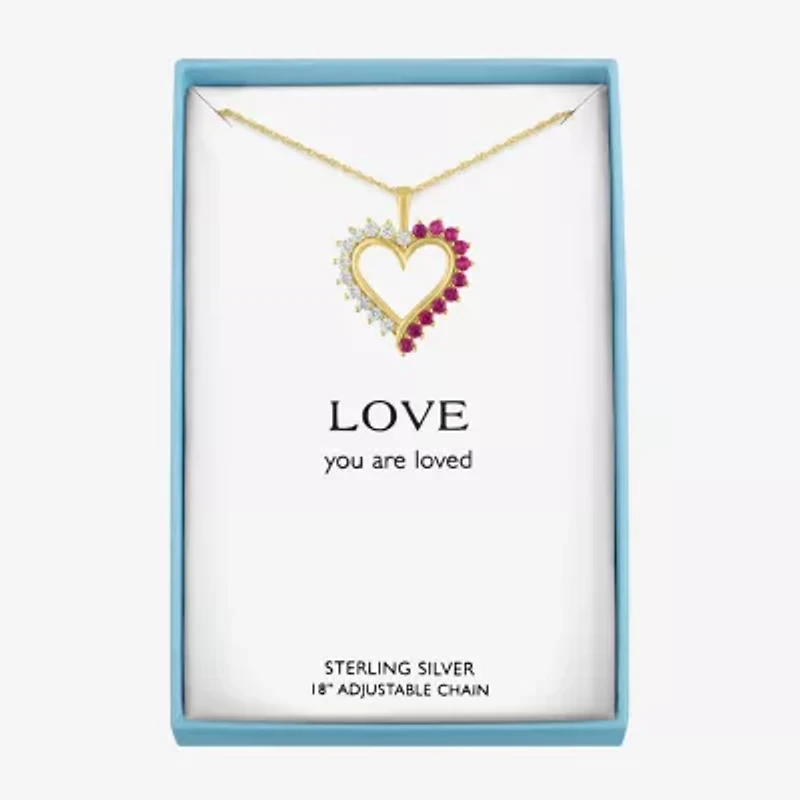 Womens Lab Created Red Ruby 14K Gold Over Silver Heart 16 Inch Pendant Necklace