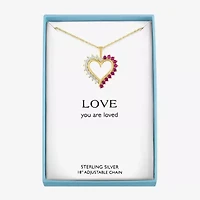 Womens Lab Created Red Ruby 14K Gold Over Silver Heart 16 Inch Pendant Necklace