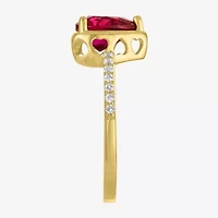 Womens Lab Created Red Ruby 14K Gold Over Silver Heart Side Stone Cocktail Ring