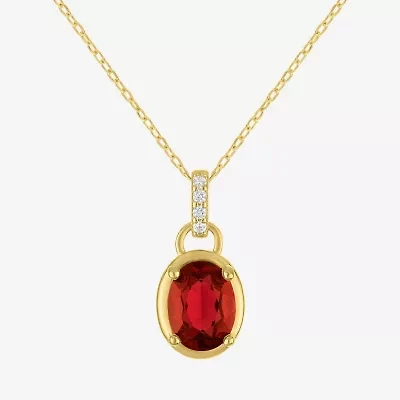 Womens Genuine Red Garnet 14K Gold Over Silver Oval 16 Inch Pendant Necklace