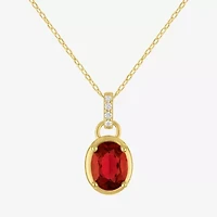 Womens Genuine Red Garnet 14K Gold Over Silver Oval 16 Inch Pendant Necklace