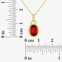 Womens Genuine Red Garnet 14K Gold Over Silver Oval 16 Inch Pendant Necklace