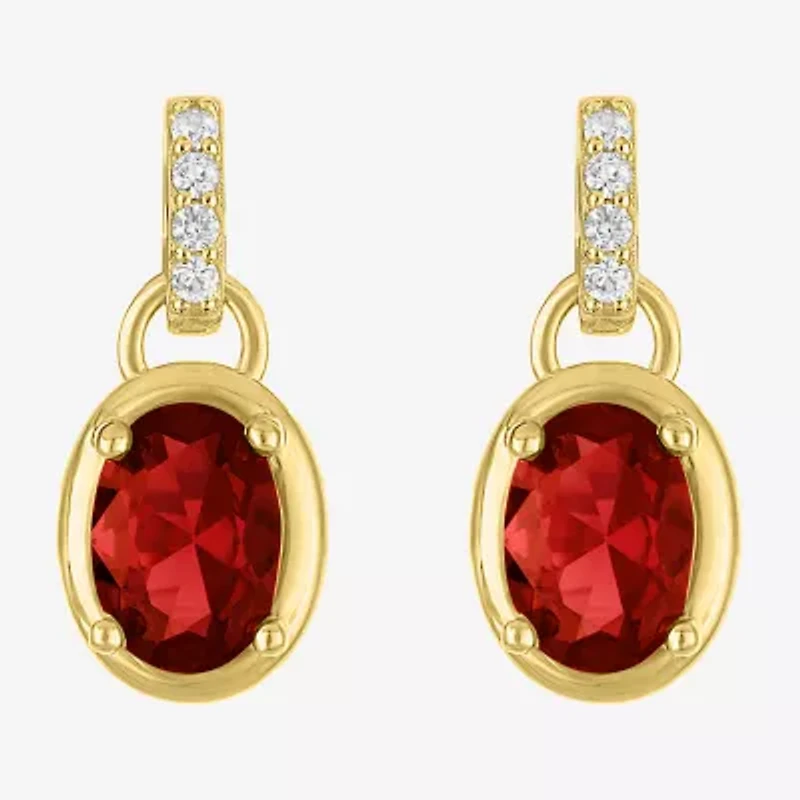 Womens Genuine Red Garnet 14K Gold Over Silver Oval Drop Earrings